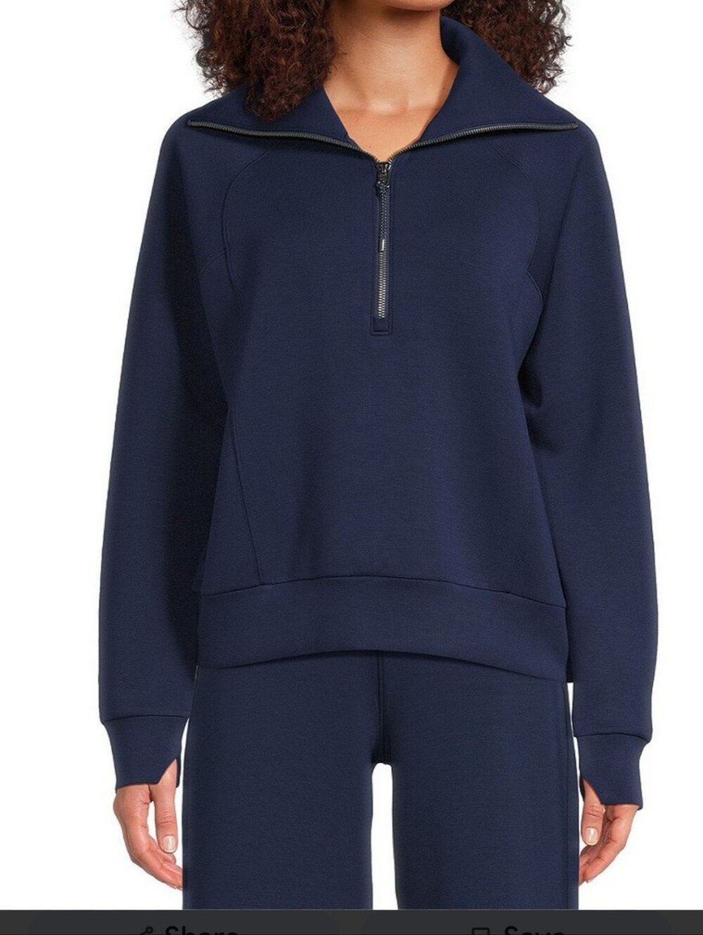 SPANX AIR ESSENTIALS HALF-ZIP SWEATSHIRT IN NAVY BLUE /SZ:LARGE